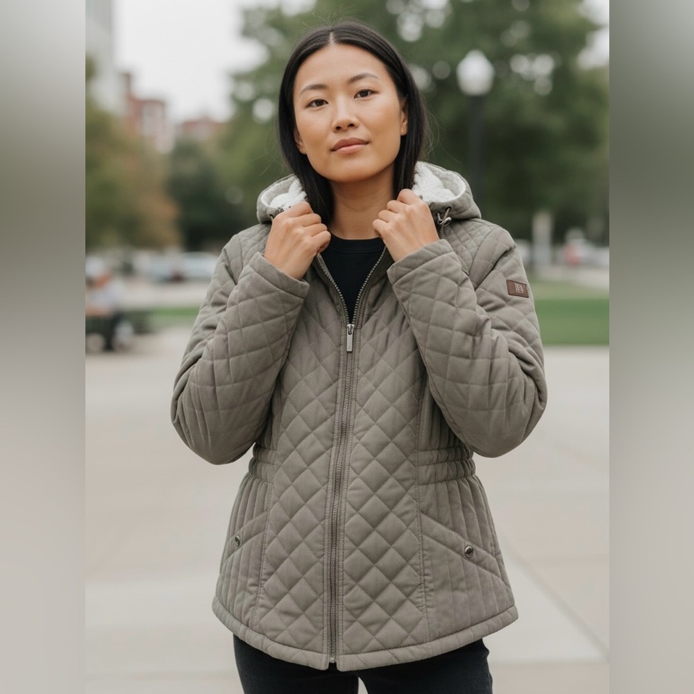Laundry by Design Gray Quilted Puffer Jacket with Detachable Hood